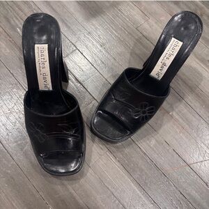 Charles David Black Floral Mules